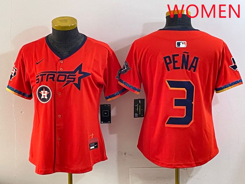 Women Houston Astros #3 Pena Orange Fourth generation Joint Name Nike 2025 MLB Jersey style 7->women mlb jersey->Women Jersey